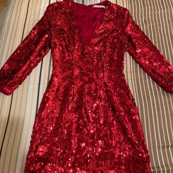 & Other Stories Red Sequined Mini Dress - Picture 3 of 5